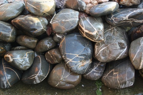  Валунчик Паутинник фр.100-300 мм  купить в Ставрополе крупный природный камень галечник темно-серый с прожилками белый черный речной валунчик 5000 руб/т   фото 