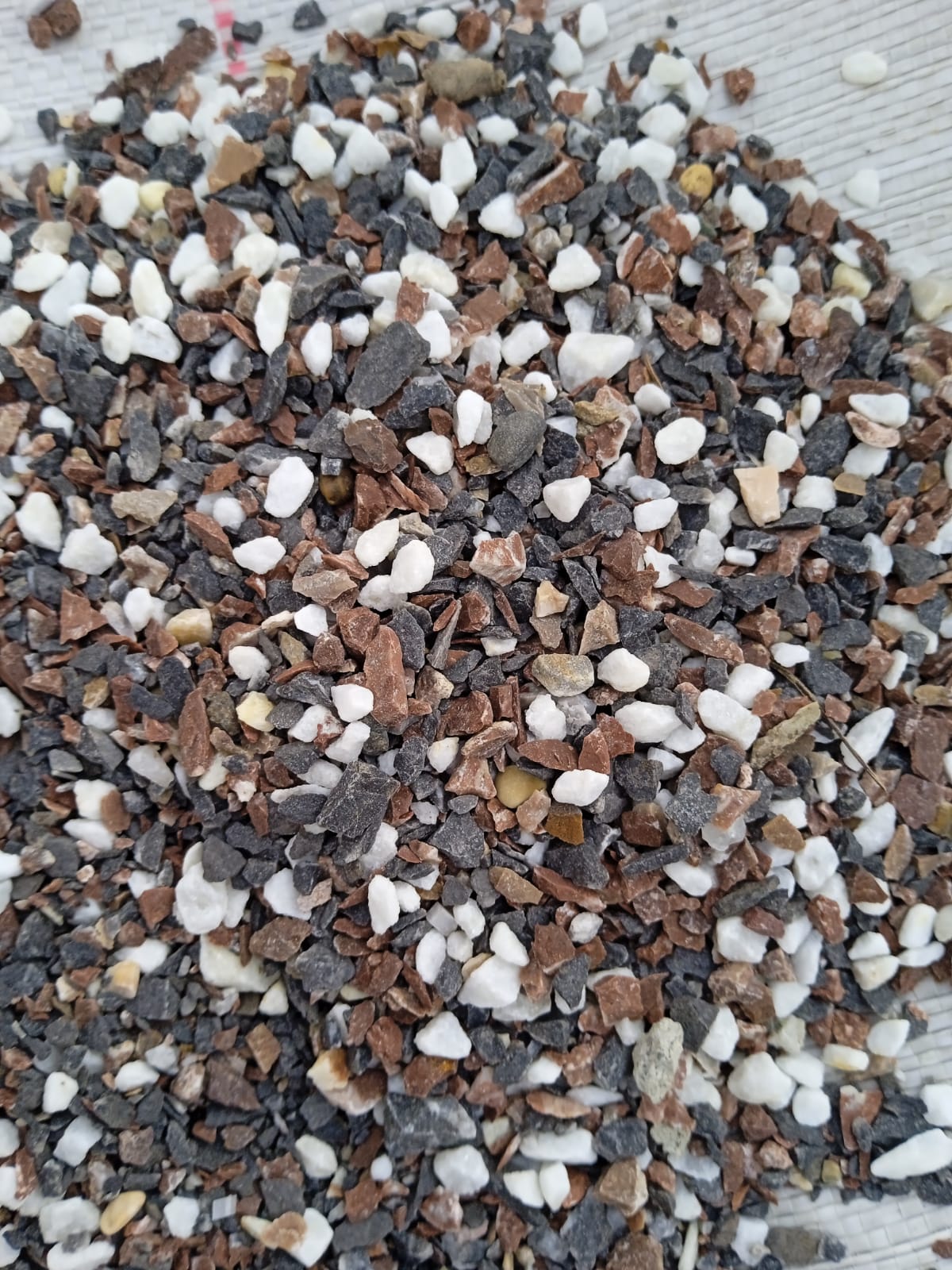  Мраморная галька Далматин (щебень галтованный микс:: белый-черный) фр.5-10 мм  купить  в Ставрополе мрамор белый, черный, молочный, серый галтовка мраморная окатанная декоративная ландшафтная 14500 руб/т   фото 